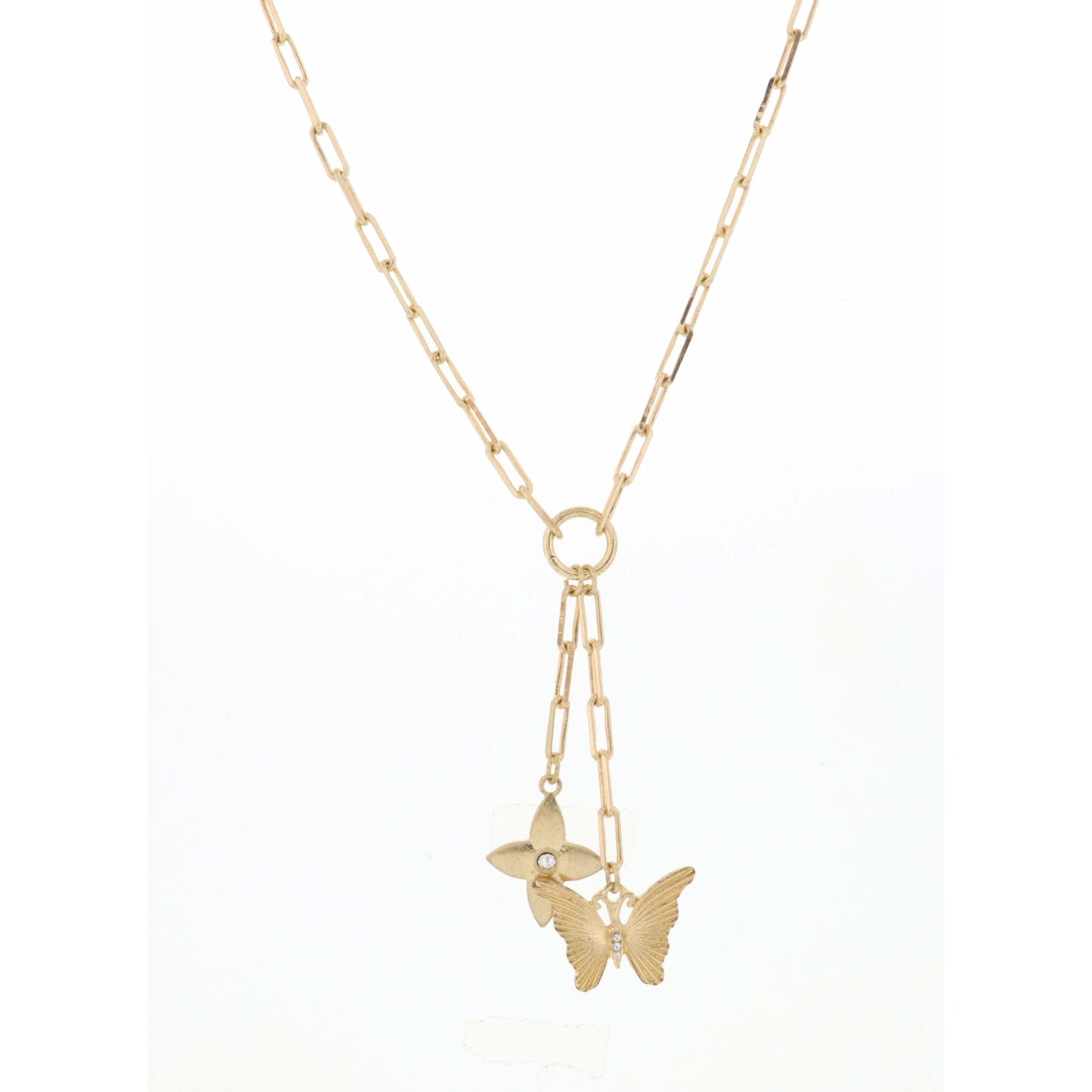 20" Gold Chain with Butterfy & Quatrefoil Necklace, 3" Ext