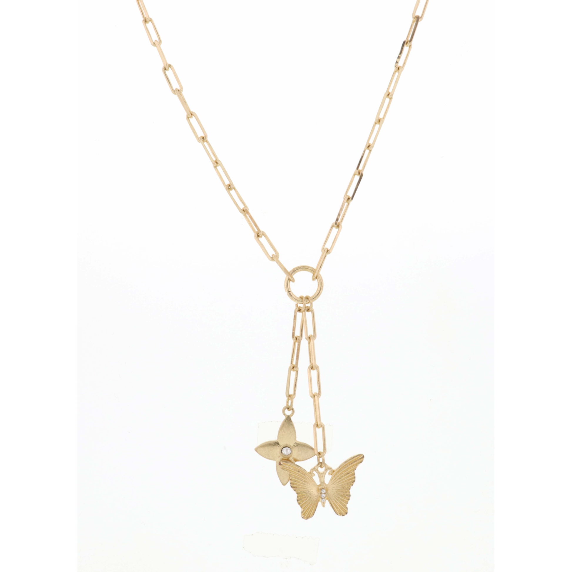 20" Gold Chain with Butterfy & Quatrefoil Necklace, 3" Ext