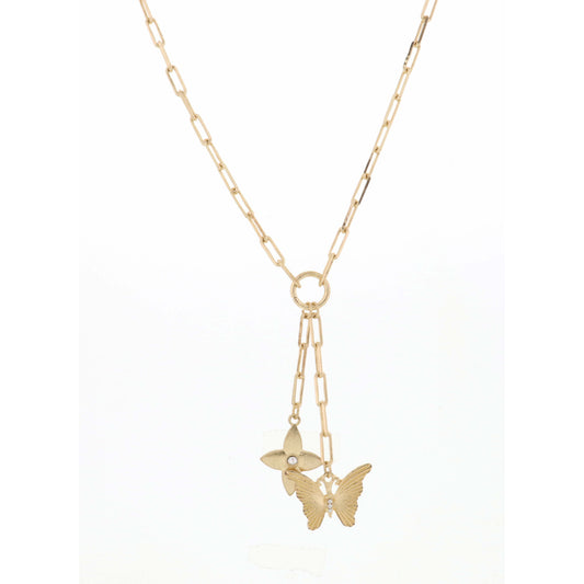 20" Gold Chain with Butterfy & Quatrefoil Necklace, 3" Ext