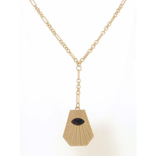 18"-32" Rectangle Fan with Jet Oval Stone Necklace