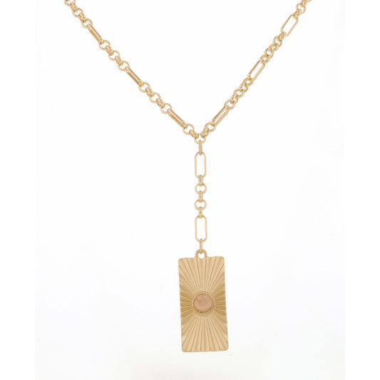 18"-32" Rectangle with Rose Quartz Circle Stone Necklace