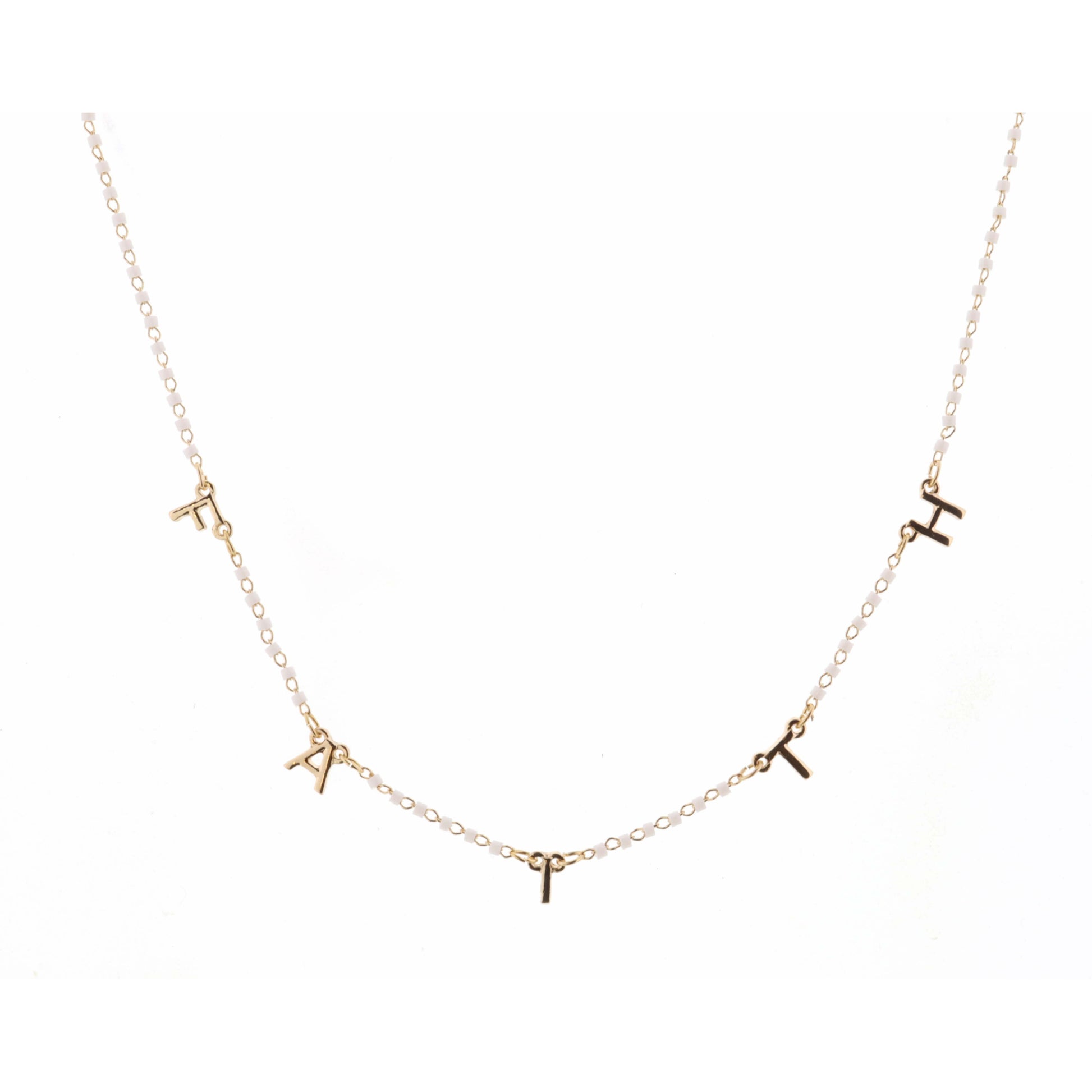 16" Faceted White Faith Necklace, 3" Ext