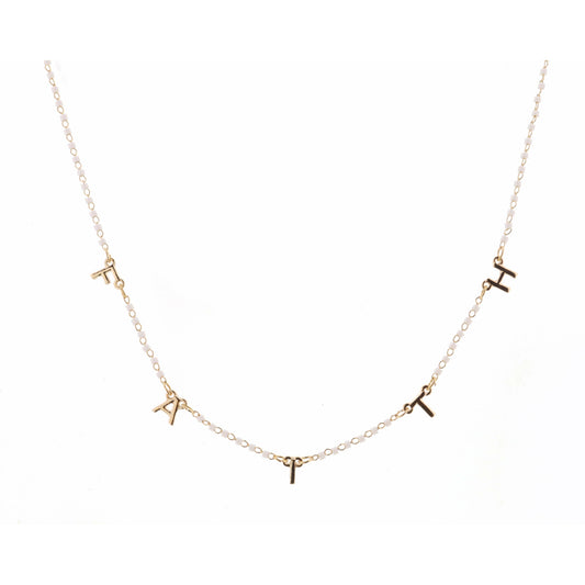 16" Faceted White Faith Necklace, 3" Ext