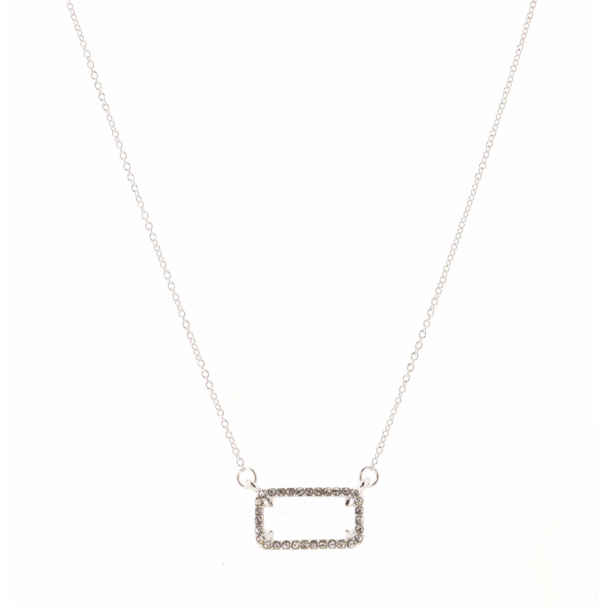 14" Opal Rectangle Encased in Gold & Clear Stones Necklace, 3" Ext