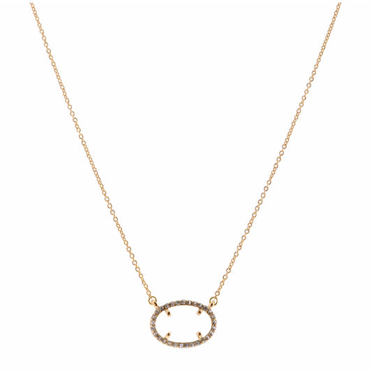 14" Clear Oval Encased in Gold & Clear Stones Necklace, 3" Ext
