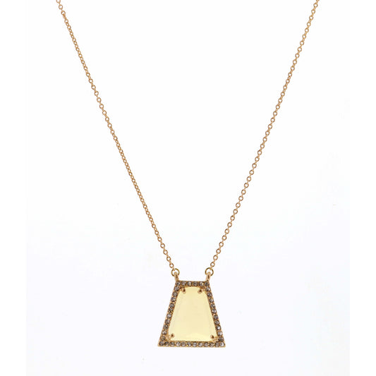 14" Opal Trapazoid Encased in Gold & Clear Stones Necklace, 3" Ext