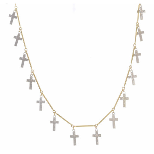 16" Silver Cross Station Necklace , 3" Ext