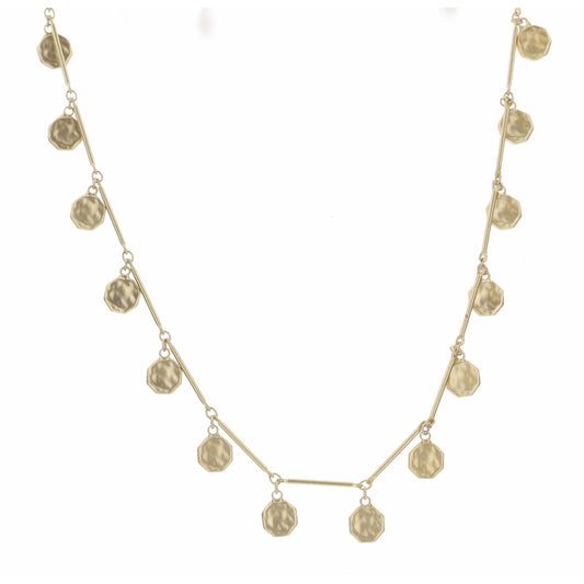 16" Gold, Hammered Hexagon Station Necklace , 3" Ext