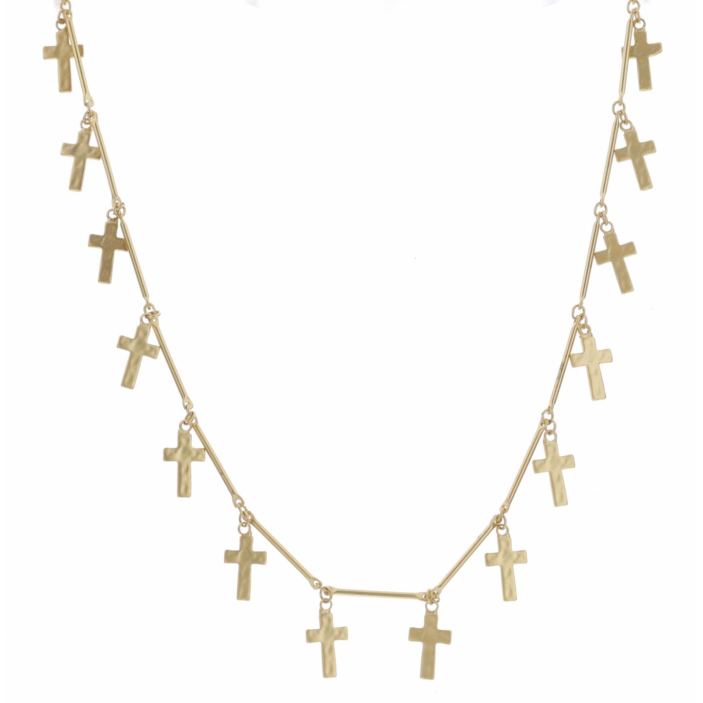 16" Gold Cross Station Necklace , 3" Ext