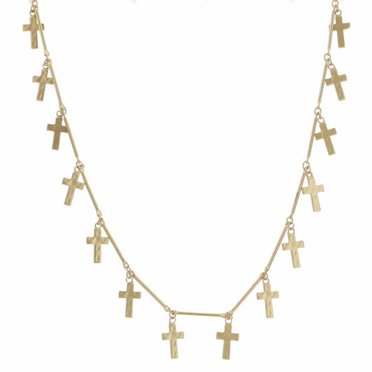 16" Gold Cross Station Necklace , 3" Ext