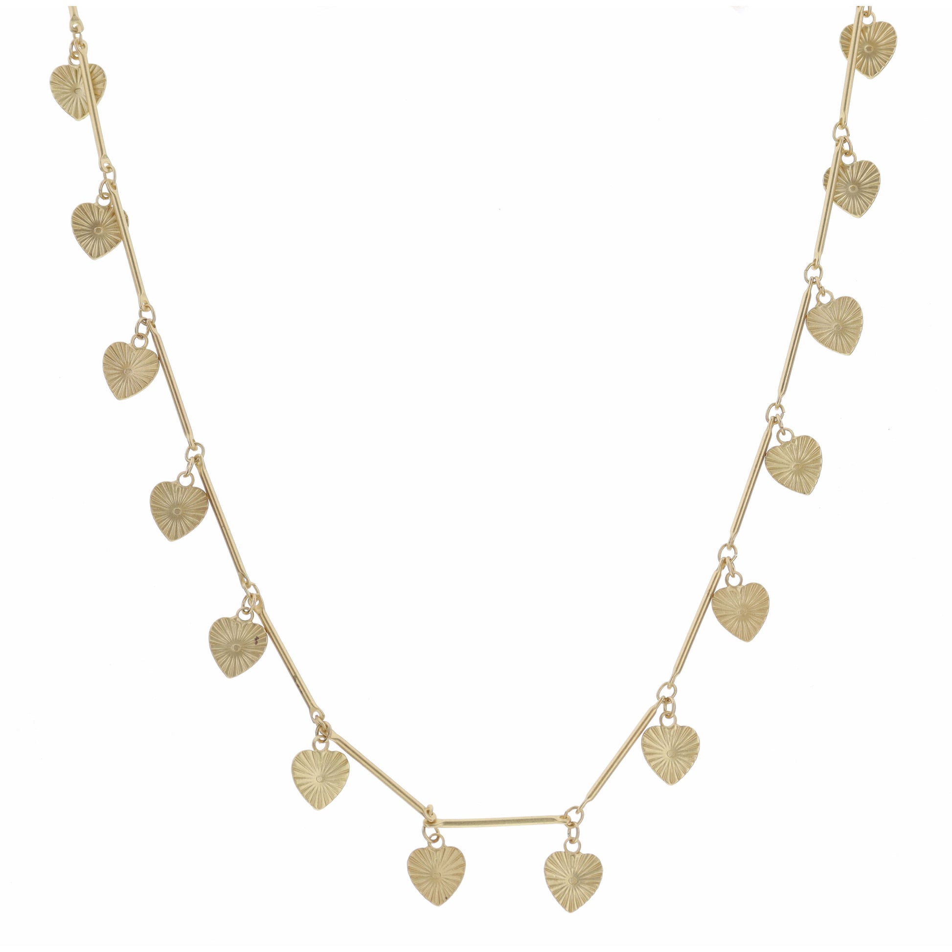 16" Gold Heart Station Necklace , 3" Ext