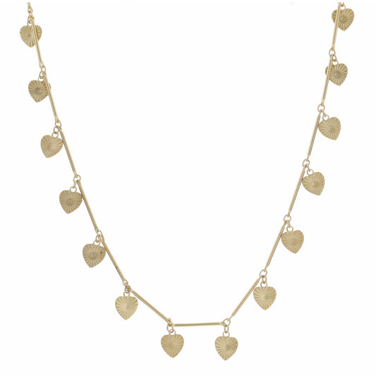 16" Gold Heart Station Necklace , 3" Ext