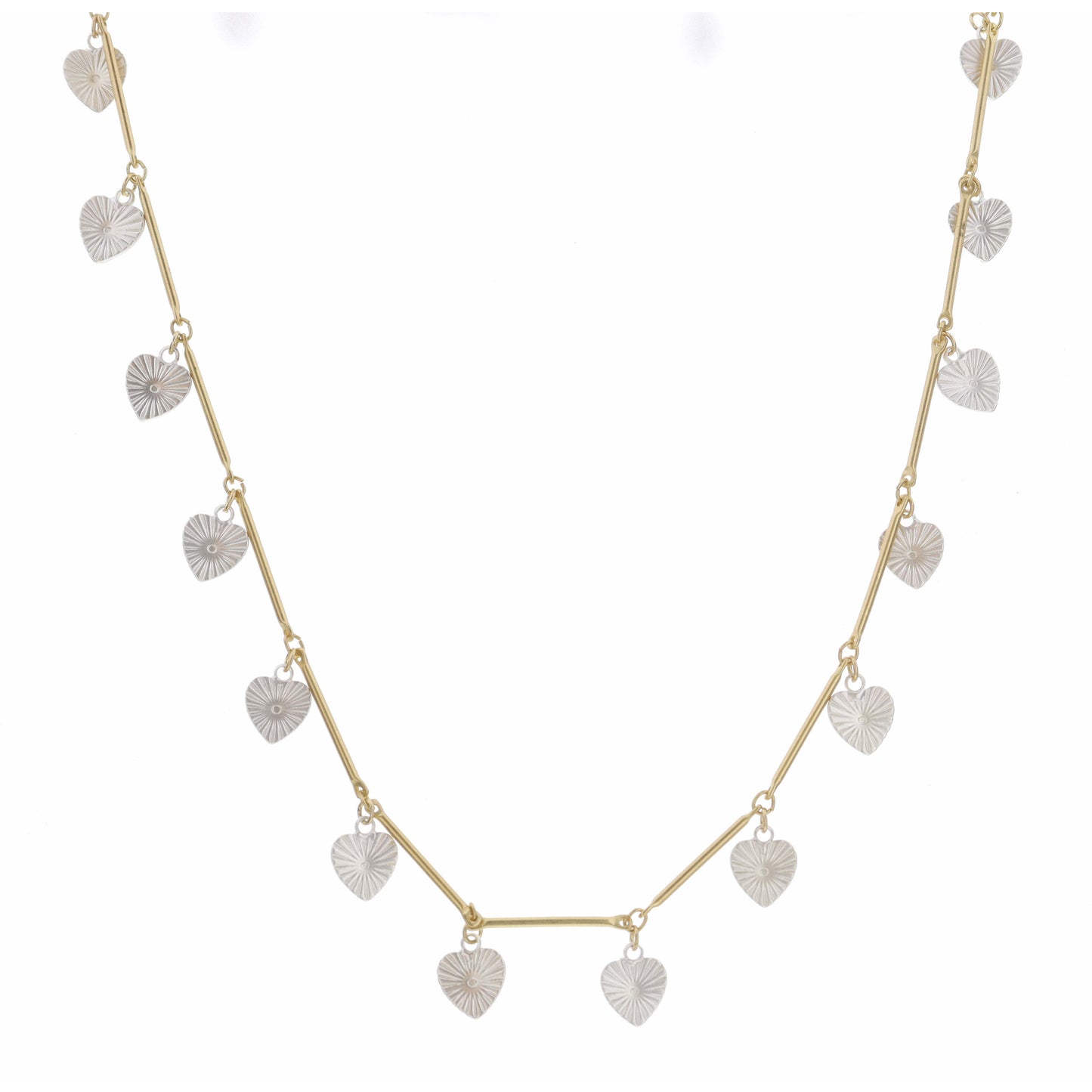 16" Silver Heart Station Necklace , 3" Ext