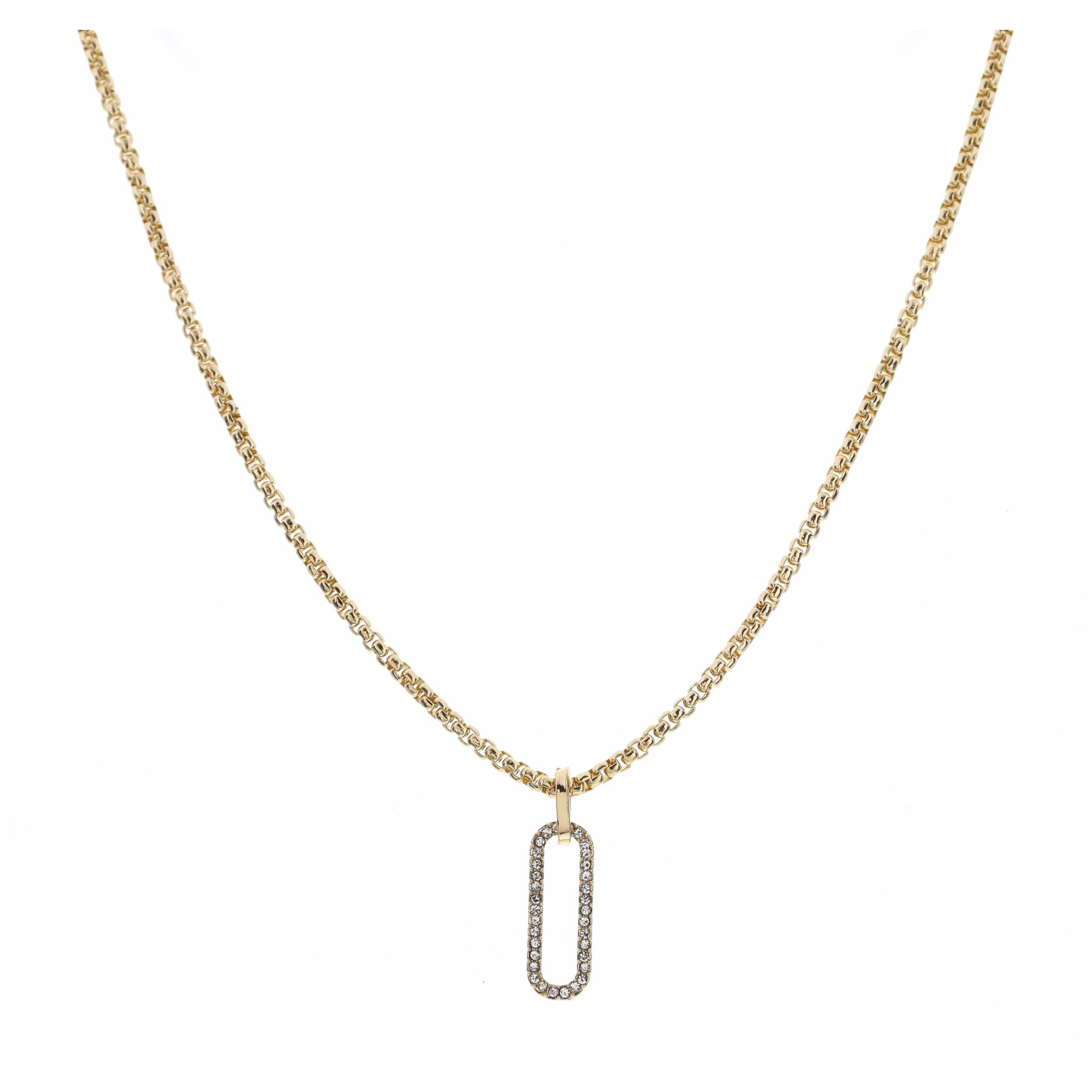 16" Box Chain with Clear Crystal Clip Drop Necklace , 3" Ext