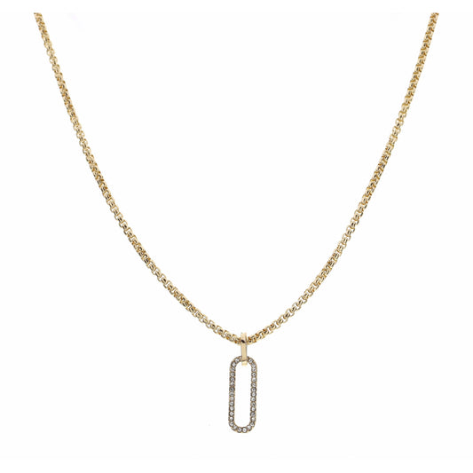 16" Box Chain with Clear Crystal Clip Drop Necklace , 3" Ext