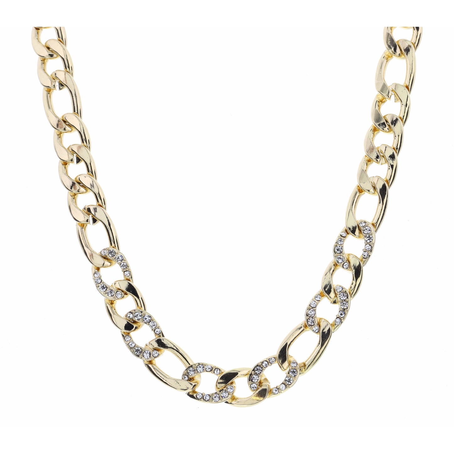 16" Clear Crystal Embellished Figaro Chain Necklace , 3" Ext