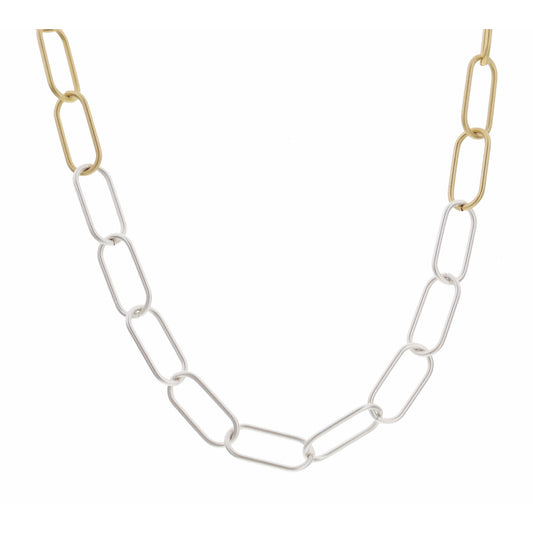 16" Two Tone Oval Link Chain Necklace , 3" Ext