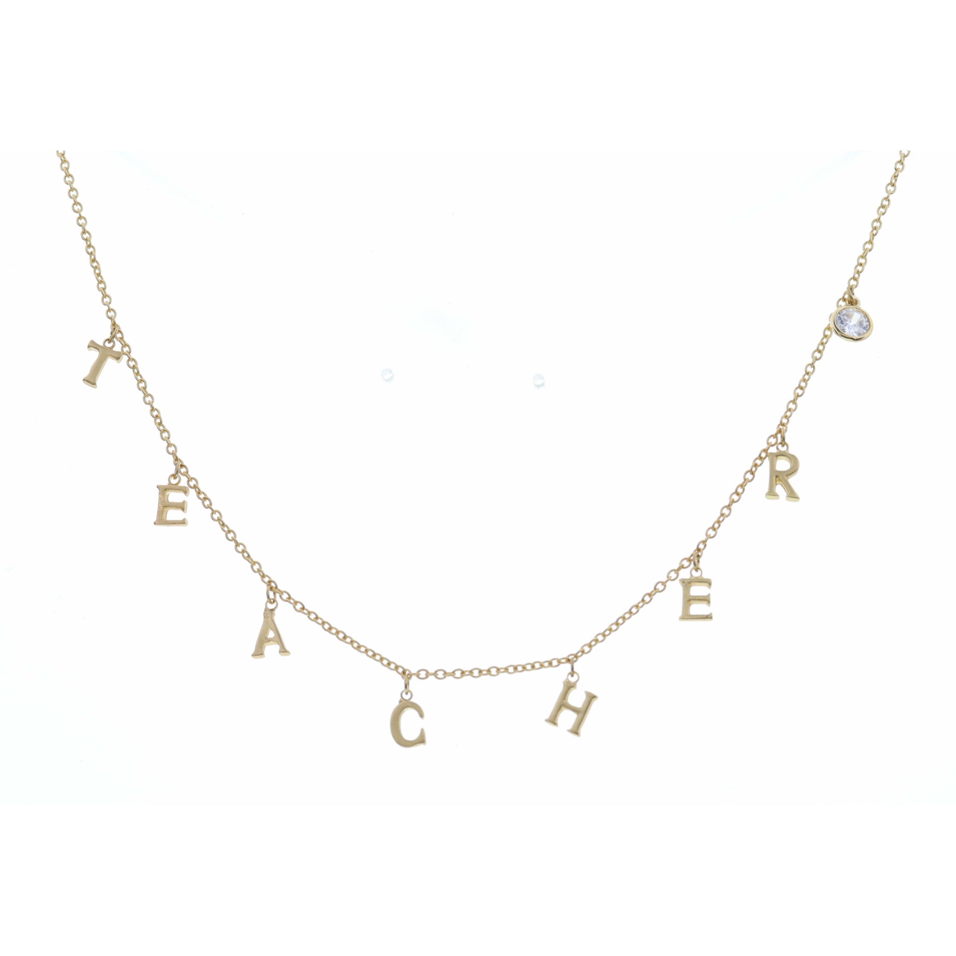 16" Gold Teacher with Clear Circle Crystal Necklace, 3" Ext