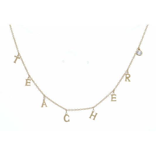 16" Gold Teacher with Clear Circle Crystal Necklace, 3" Ext