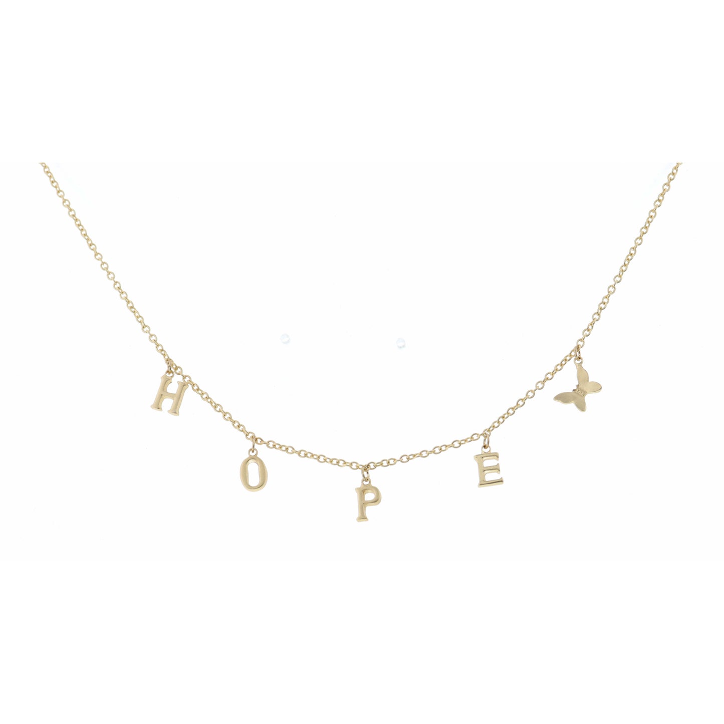 16" Gold Hope with Butterfly Necklace, 3" Ext