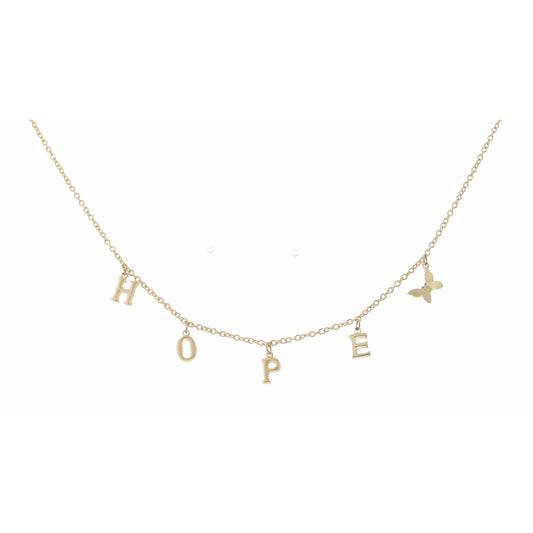 16" Gold Hope with Butterfly Necklace, 3" Ext