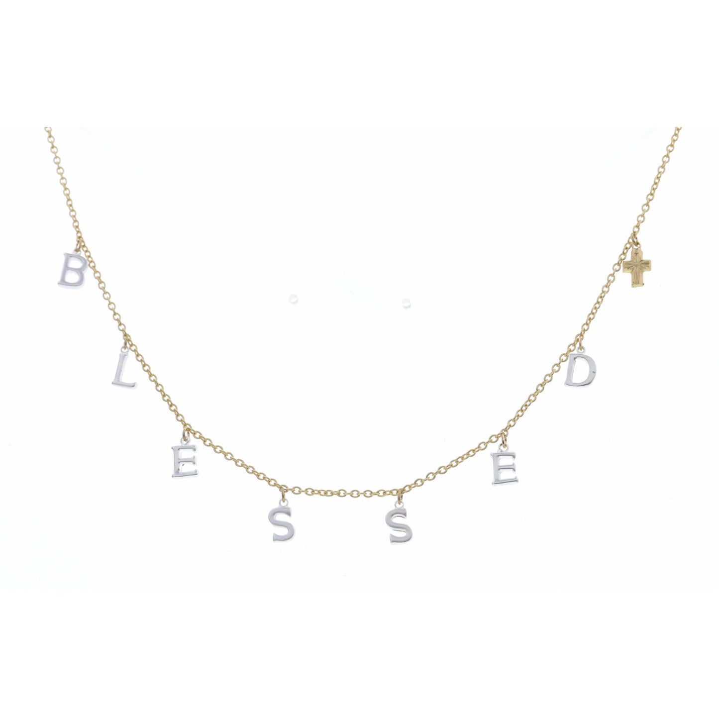 16" Silver Blessed with Gold Cross Necklace, 3" Ext