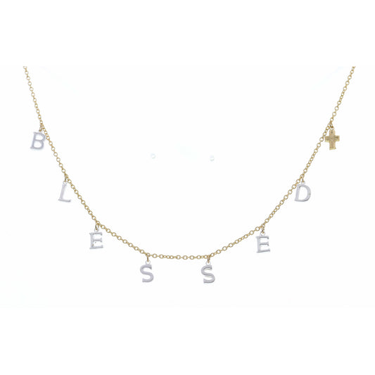 16" Silver Blessed with Gold Cross Necklace, 3" Ext