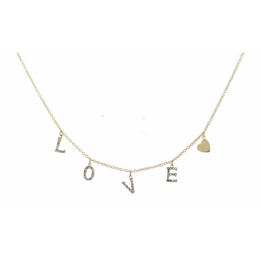 16" Clear Crystal Love with Gold Heart Necklace, 3" Ext