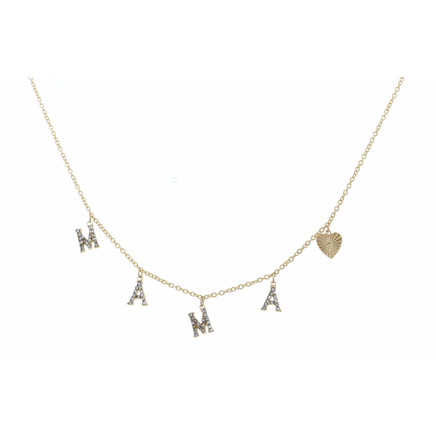 16" Clear Crystal Mama with Gold Heart Necklace, 3" Ext