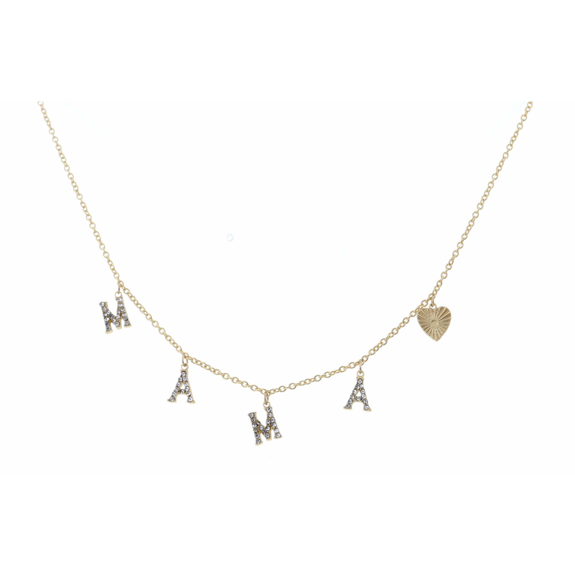 16" Clear Crystal Mama with Gold Heart Necklace, 3" Ext