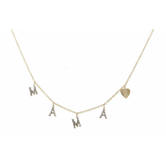 16" Clear Crystal Mama with Gold Heart Necklace, 3" Ext