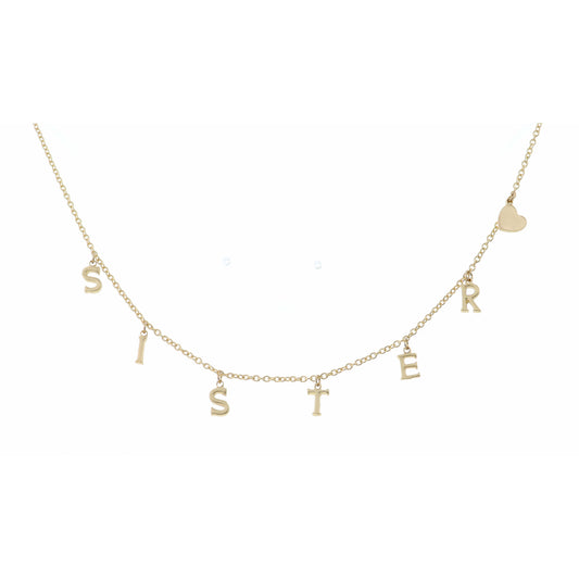16" Gold Sister with Heart Necklace, 3" Ext