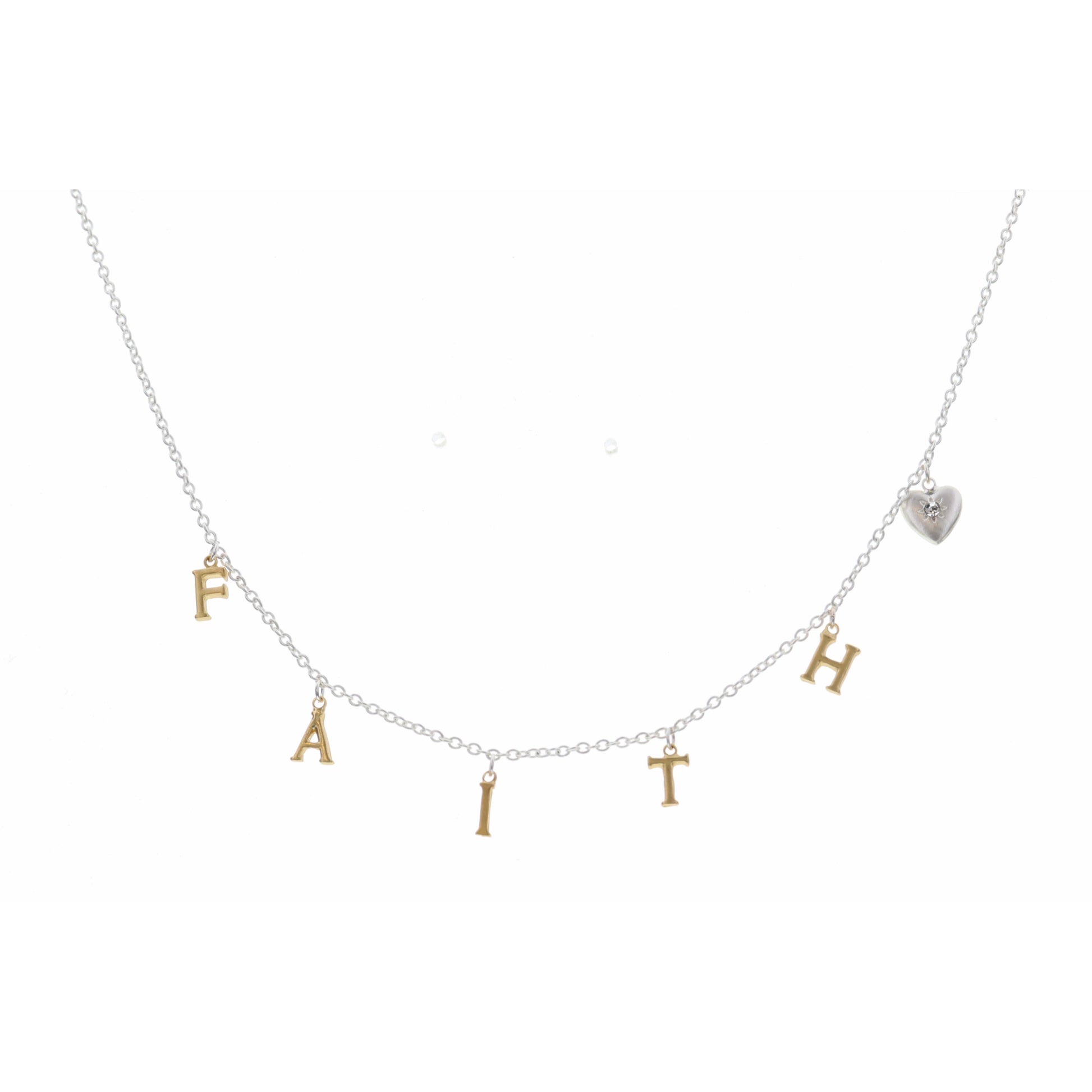 16" Gold Faith with Silver Heart Necklace, 3" Ext