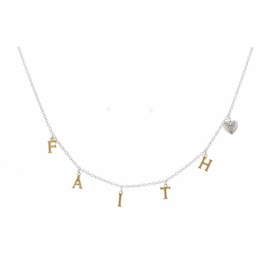 16" Gold Faith with Silver Heart Necklace, 3" Ext