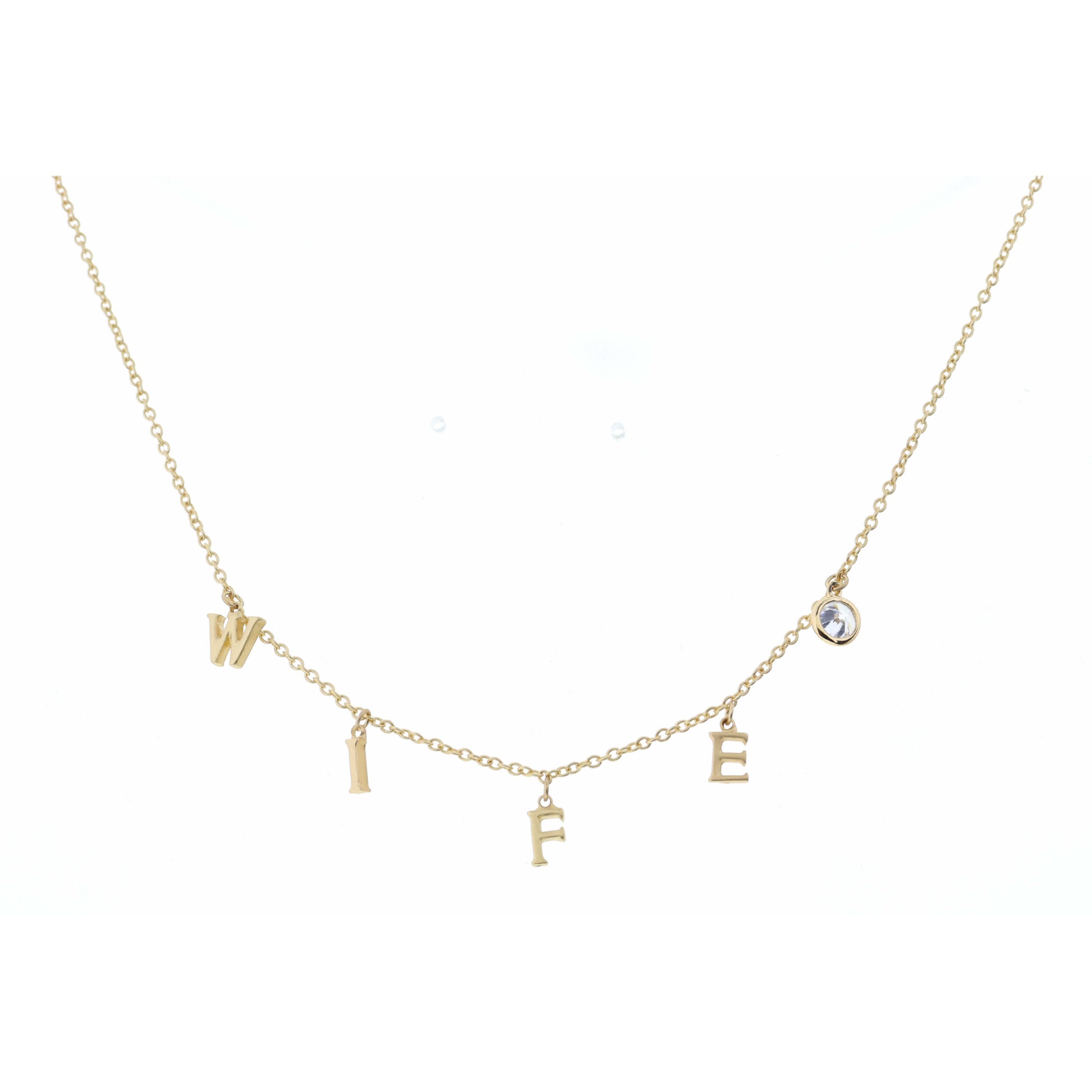 16" Gold Wife with Clear Circle Crystal Necklace, 3" Ext