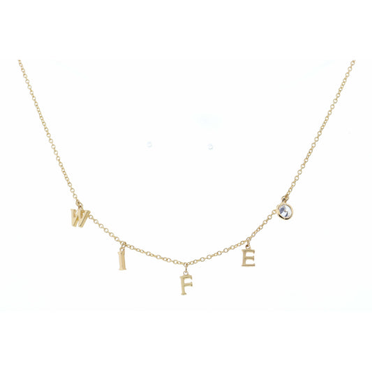 16" Gold Wife with Clear Circle Crystal Necklace, 3" Ext