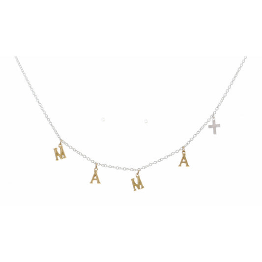 16" Gold Mama with Silver Cross Necklace, 3" Ext