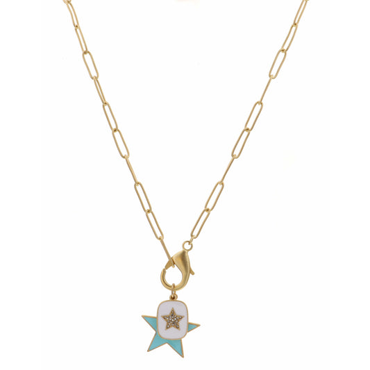 16" Blue Star, White Rectangle Star, Lobster Claw Accent Necklace, 3" Ext
