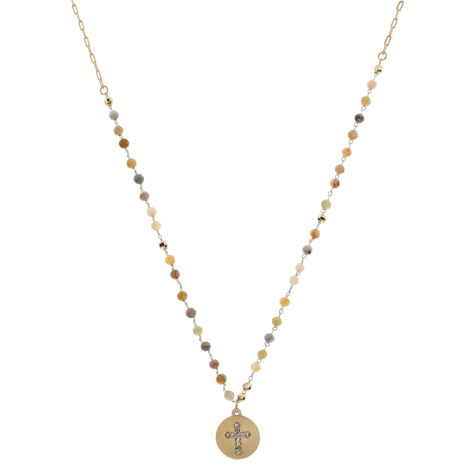 16" Multi Champagne Stations, Clear Crystal Cross Disc Necklace , 3" Ext