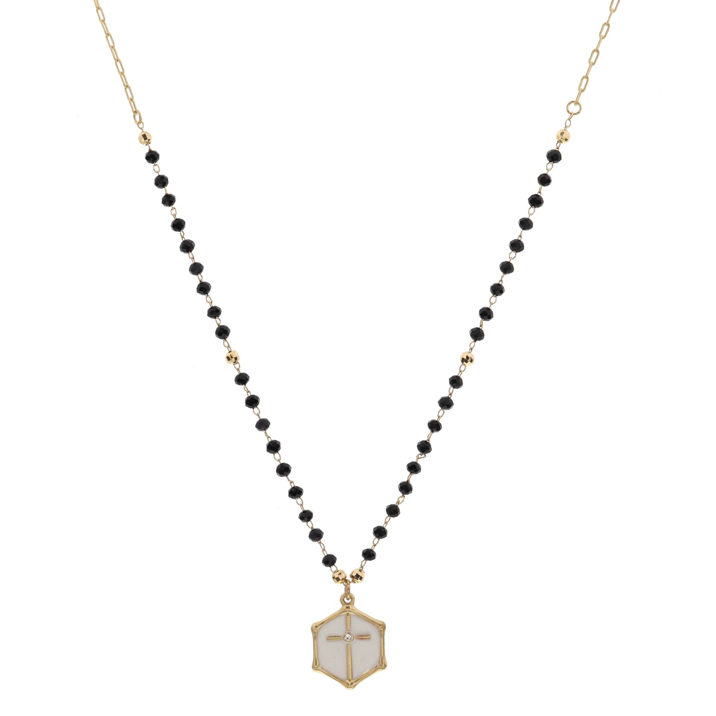 16" Jet Stations with Opal Hexagon Cross Charm Necklace , 3" Ext