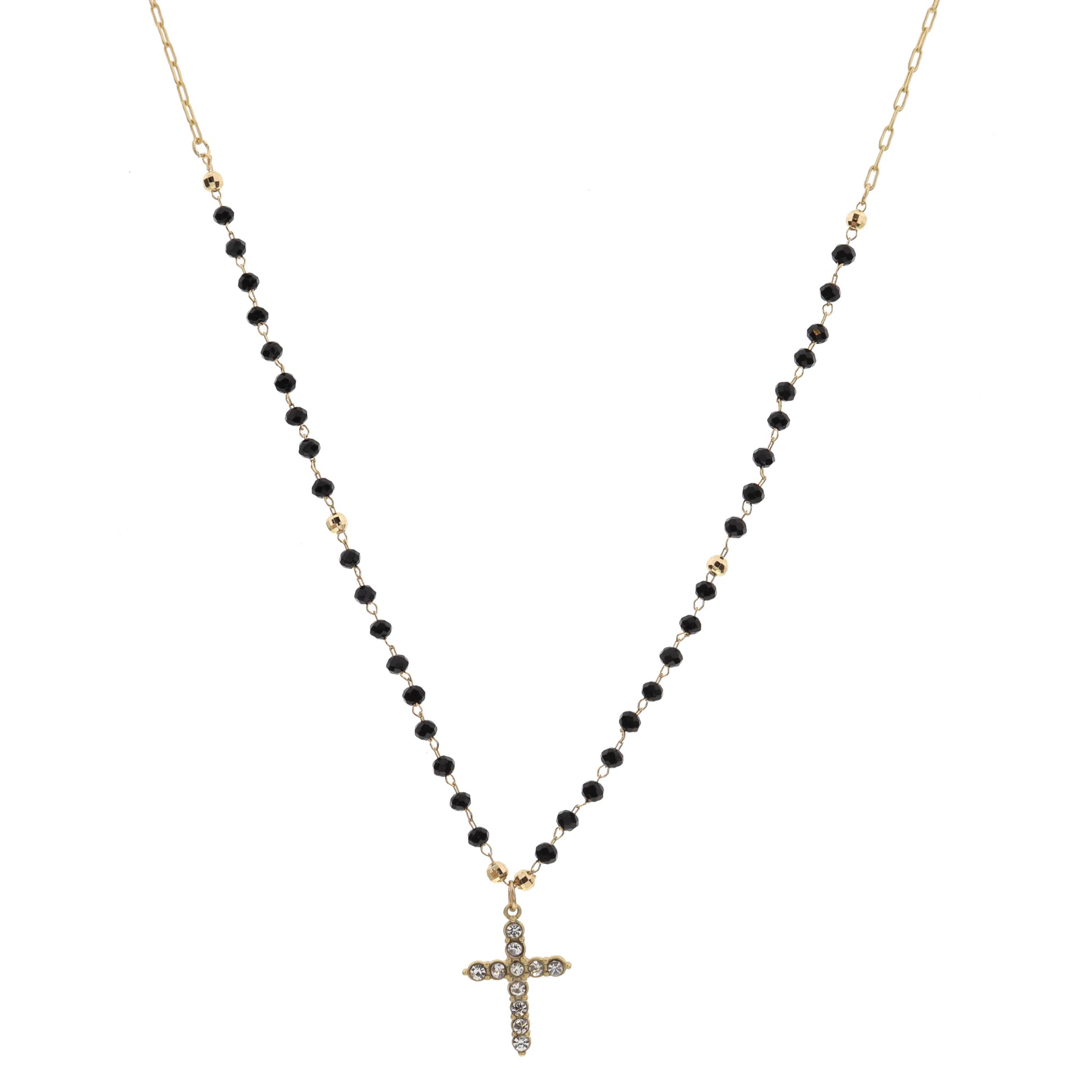 16" Jet Stations with Clear Crystal Cross Charm Necklace , 3" Ext