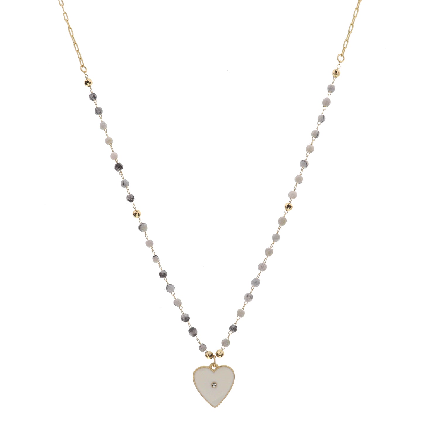 16" Map Stone Stations with Opal Heart Charm Necklace , 3" Ext