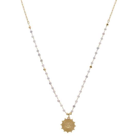 16" Howlite Stations with Stamped Heart Disc Charm Necklace , 3" Ext