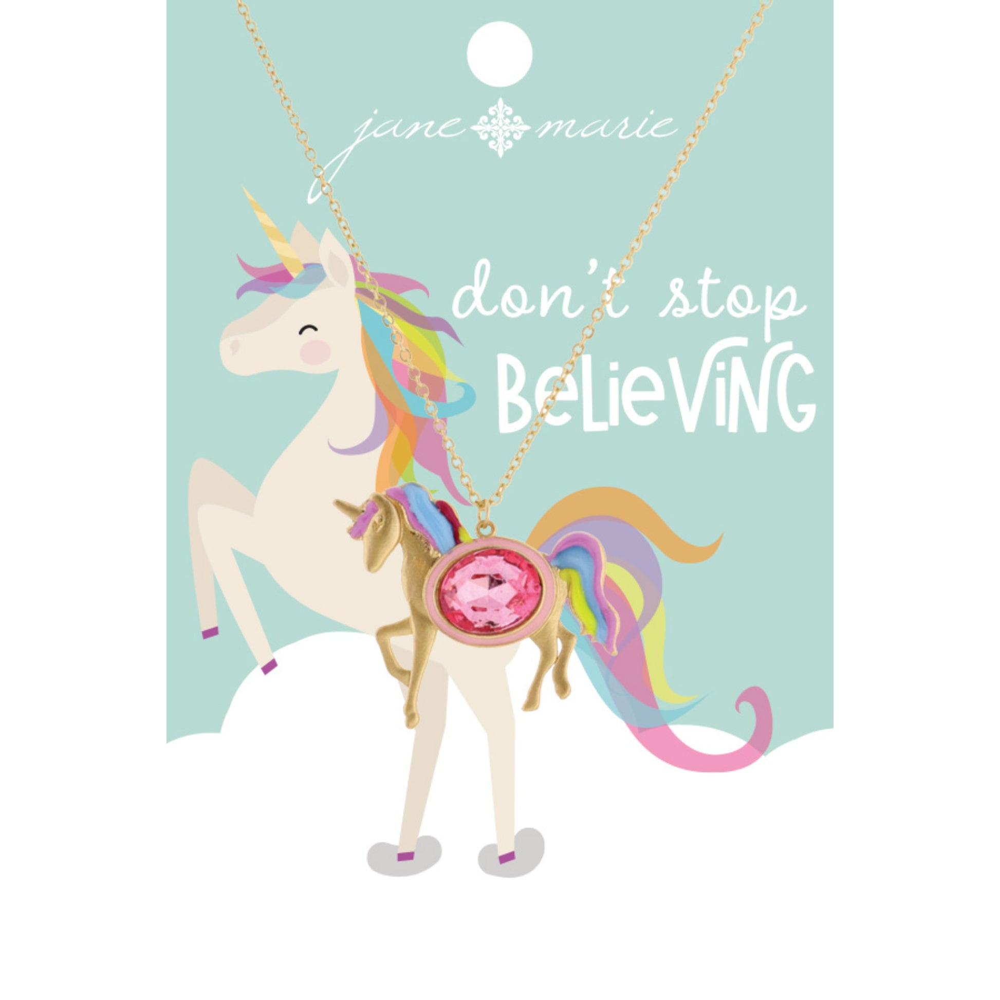 Kids 14" Pink Crystal Unicorn Necklace, 2" Ext