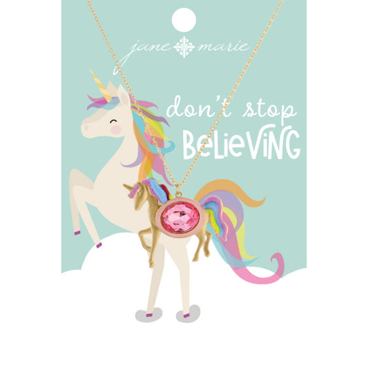 Kids 14" Pink Crystal Unicorn Necklace, 2" Ext