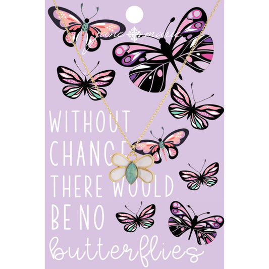 Kids 14" Mint Crystal Butterfly Necklace, 2" Ext