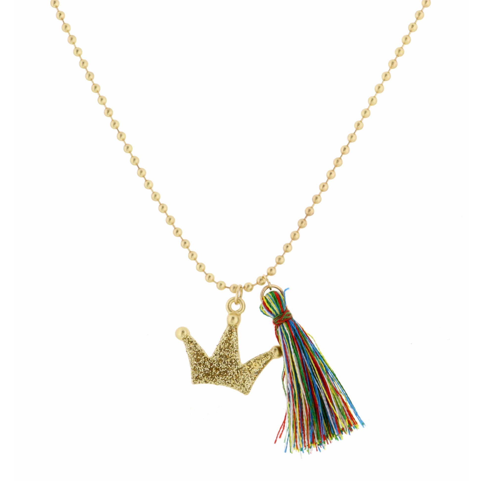 Kids 14" Gold Crown with Multi Tassel Necklace, 2" Ext