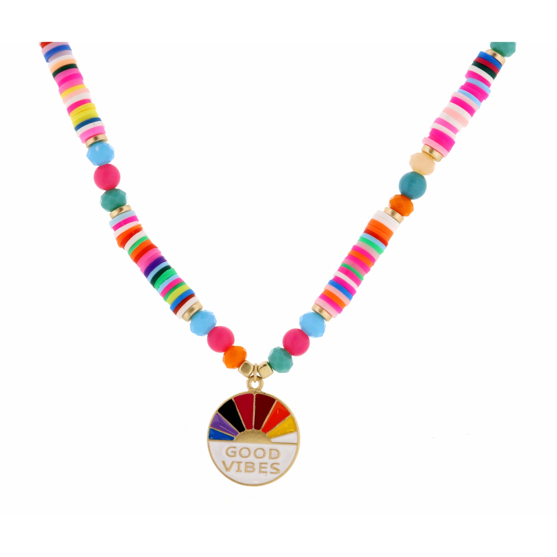 Kids 14" Good Vibes Sunshine on Multi Rubber Sequin Necklace, 2" Ext