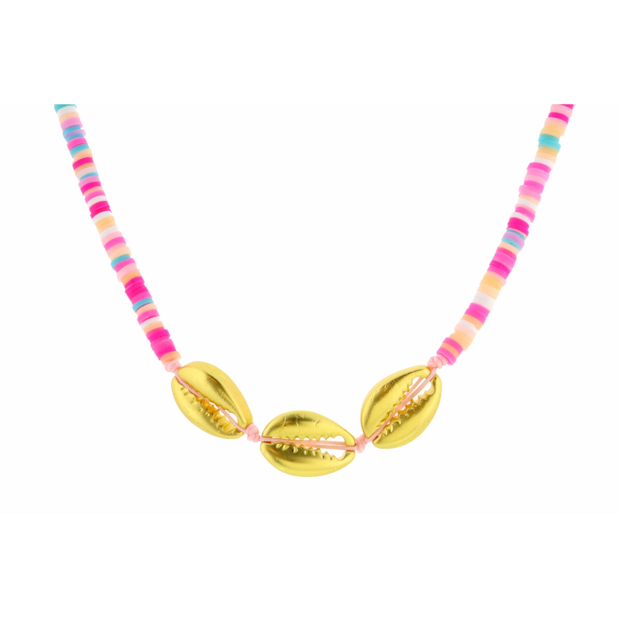 Kids 14" Gold Shells on Small Rubber Sequins Necklace, 2" Ext
