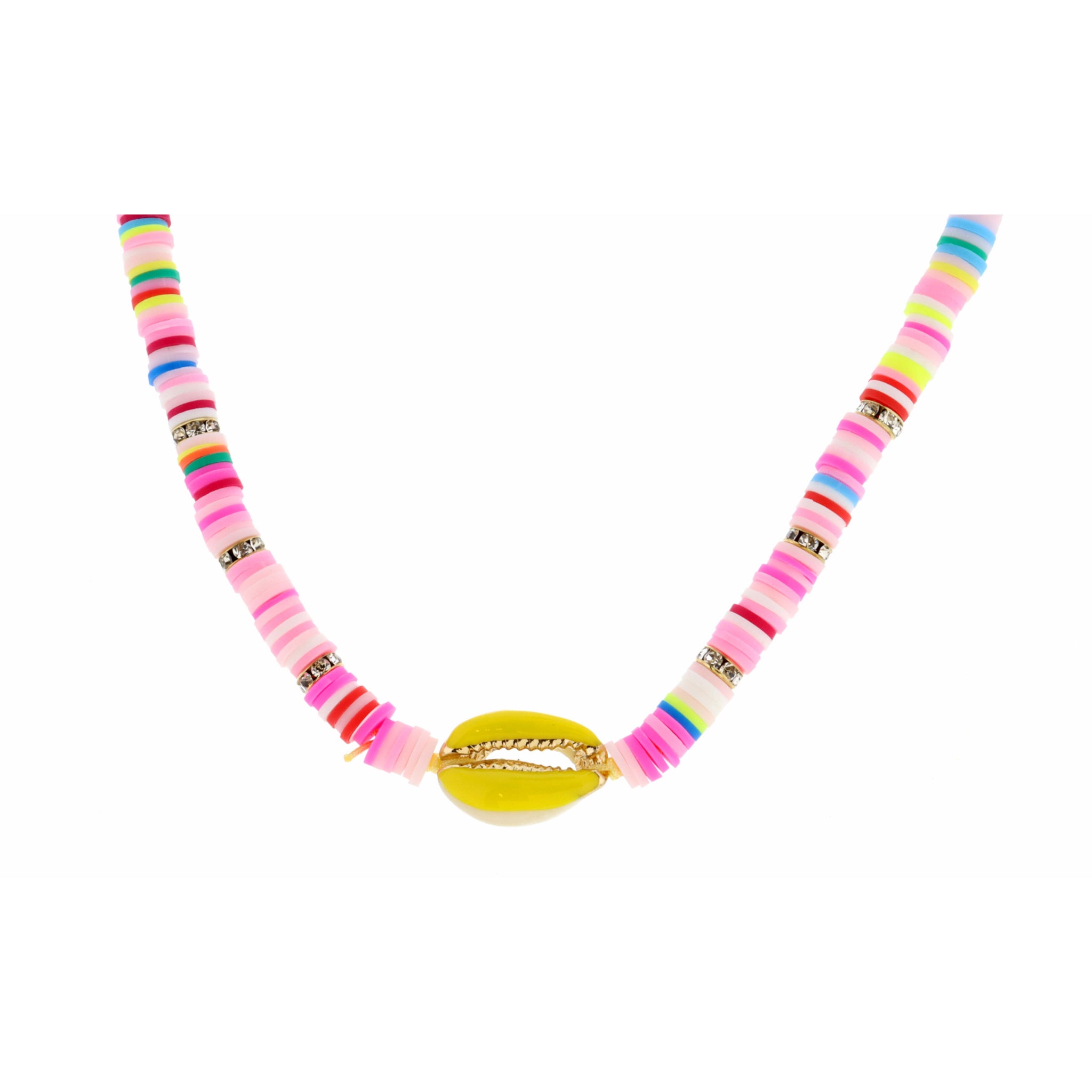 Kids 14" Yellow Shell on Multi Rubber Sequins Necklace, 2" Ext